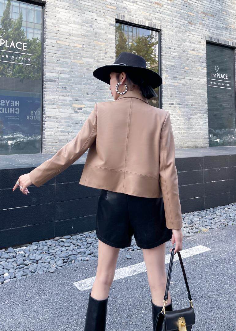 哑光短款皮衣，女装皮衣，斯瑞威