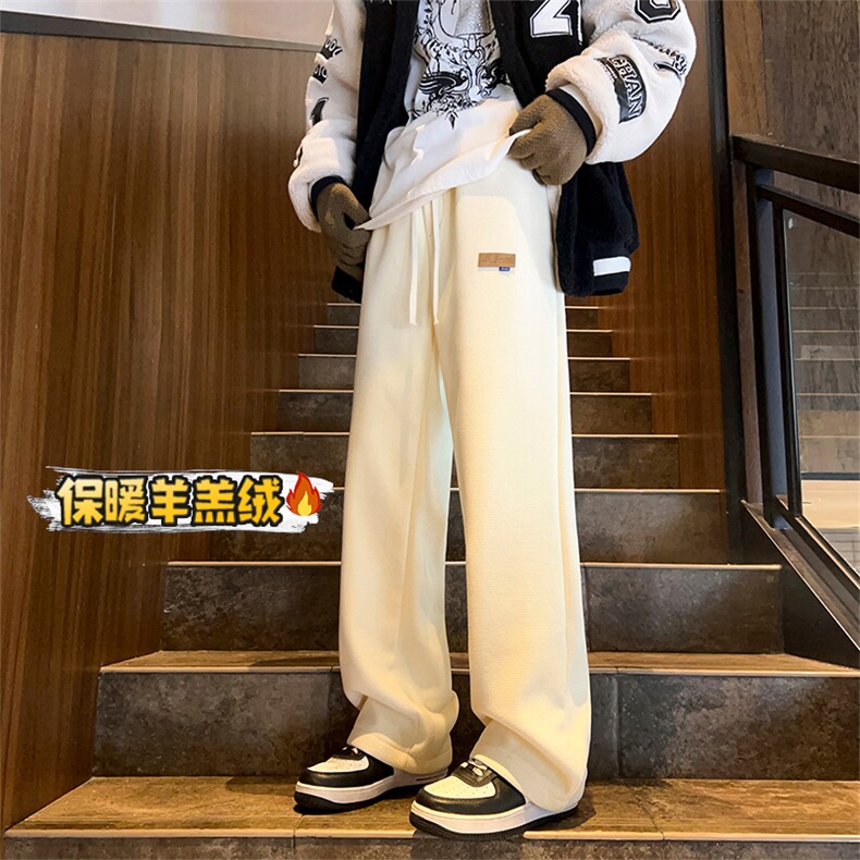 DD2195-TP40控价58港风冬季加厚华夫格休闲裤保暖贴标羊羔绒长裤,男装休闲裤,电商A102-1