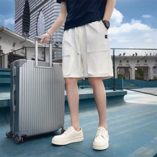 大口袋工装短裤男士夏季薄款宽松直筒五分裤小众百搭高级感中裤子，男装牛仔裤，星座506A