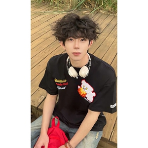 重磅美式植绒纯棉短袖绣花t恤男夏季新款万针刺绣上衣Q2685-特P35图片