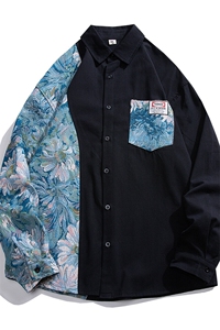 白底风花型长袖衬衫大码M-5XL情侣潮长袖衬衫男CS7714P60控图片
