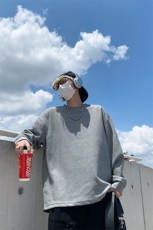 秋季新款纯色长袖上衣男女同款设计感线条宽松卫衣W4684-特价P50，男装卫衣，电商A007