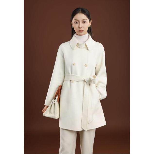 秋冬季纯山羊绒保暖个性领口白月光高级感中款羊绒大衣，女装羊绒大衣，卓冠羊绒