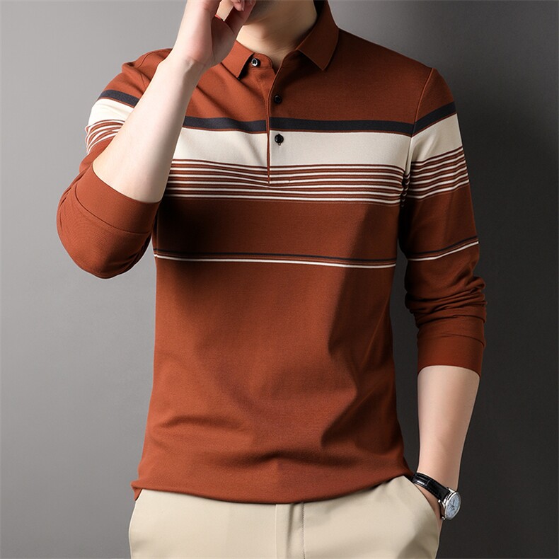 外穿条纹秋衣男T恤翻领POLO衫纯棉男士长袖潮流秋季打底衫PL22506,男装Polo衫,钱塘6003（原4033）