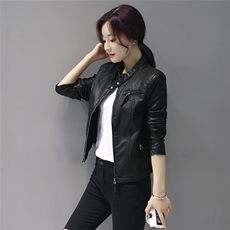 2024年春秋季长袖短款修身常规其他街头PU皮衣，女装皮衣，缘衣格