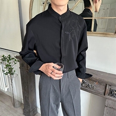 痞帅刺绣立领衬衫男长袖轻熟风男装春秋季垂坠感休闲衬衣CA691，男装衬衫，星座1116A-2（原606A-1）