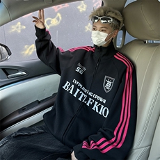 2024新款三条杠开衫卫衣立领宽松运动外套青少年现货W8368-P48，女装短外套，星座512-4