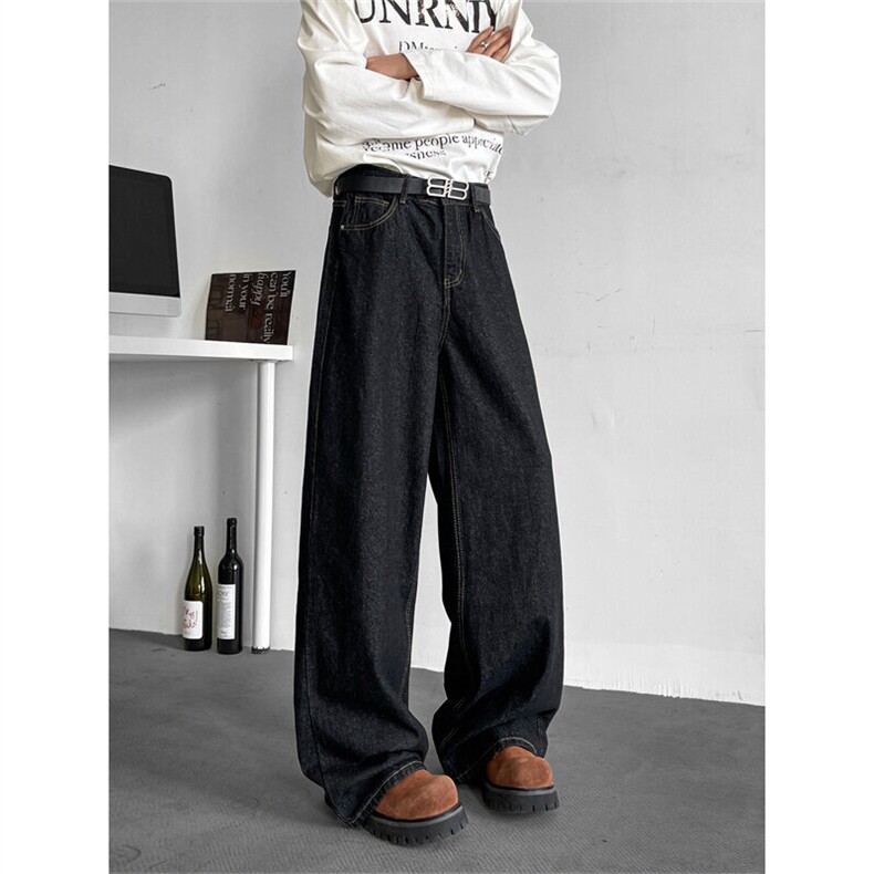水洗做旧黑灰色基础款牛仔裤男女潮牌宽松直筒休闲裤NZK1753-P48，男装休闲裤，星座302B-2