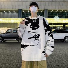 针织衫男港风潮流拼色图案高街帅2025秋冬季新款ins毛衣MZ055-P43，男装针织衫/毛衣，星座412