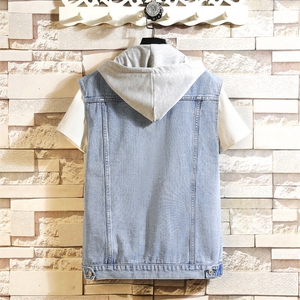 MJ206-p58-控78 M-5XL 砖墙cleanfit连帽牛仔马甲大码图片