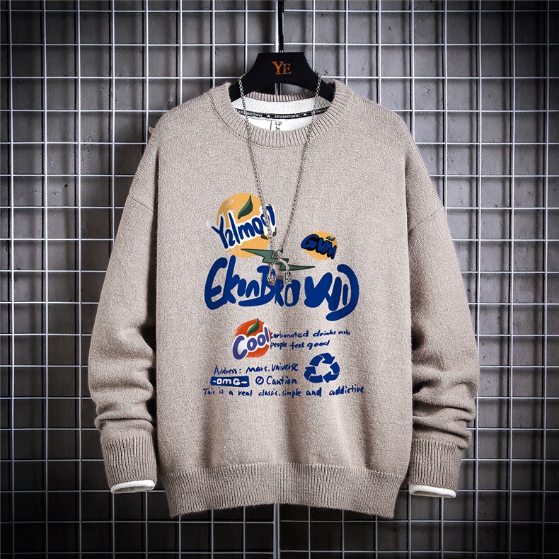 1日系新款宽松休闲中性情侣圆领潮流印花毛衣男7981P48加绒P55，男装针织衫/毛衣，星座226-2