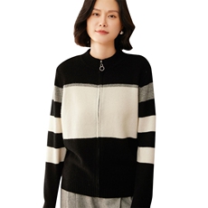 时尚拼色羊绒开衫女士秋冬新款简约百搭显瘦长袖外套，女装羊绒衫，昭美羊绒