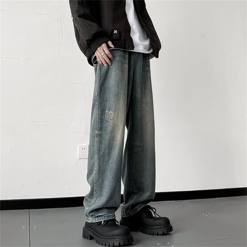 秋冬ins潮宽松百搭阔腿直筒牛仔裤N2012-P50,男装牛仔裤,星座308B-1