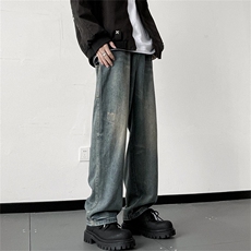 秋冬ins潮宽松百搭阔腿直筒牛仔裤N2012-P50，男装牛仔裤，星座308B-1
