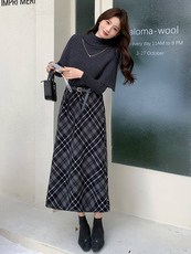 设计感洋气套装裙女2025冬新款针织斗篷打底衫格纹半身裙三件套，女装套装/套裙，心心服饰