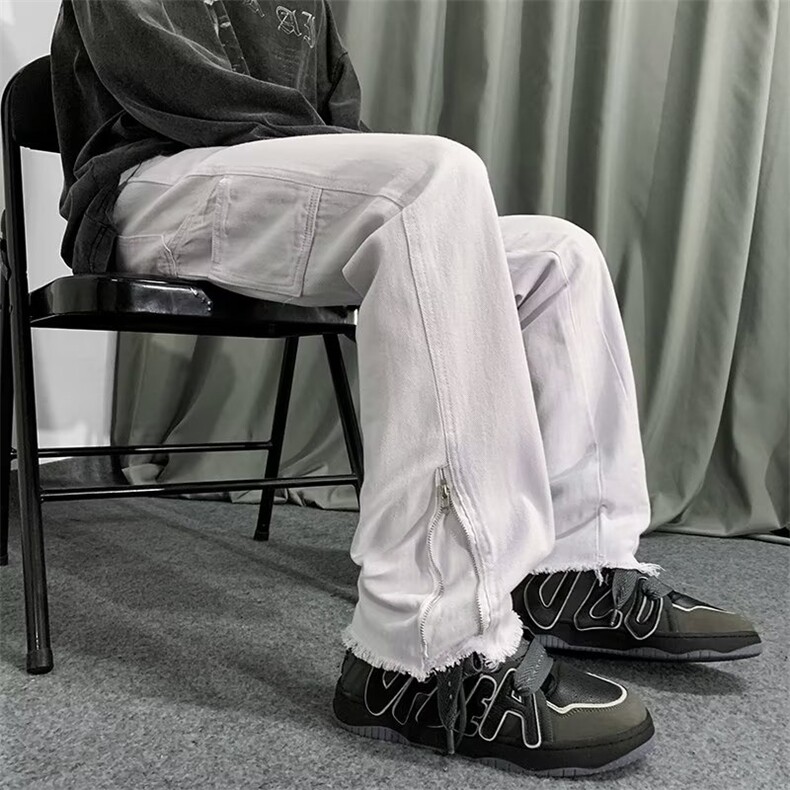 高街黑色牛仔裤男春秋美式宽松直筒拉链潮牌港风休闲裤K2631-P45,男装牛仔裤,星座412-3