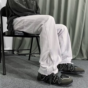 高街黑色牛仔裤男春秋美式宽松直筒拉链潮牌港风休闲裤K2631-P45图片