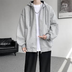 8XL-M秋连帽卫衣男宽松休闲纯色拉链开衫外套拼色帽衫运动WY27P65