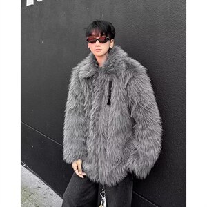 【有货】DW2461-P115冬季仿狐狸毛皮草外套男款加厚宽松棉服棉衣图片