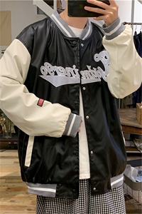 新款双层PU皮重工棒球服M-3XL大码加厚ins潮流 W2234-P55图片