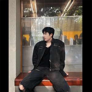 小众美式复古水洗短款牛仔外套男秋设计感垫肩夹克JK112-P90图片