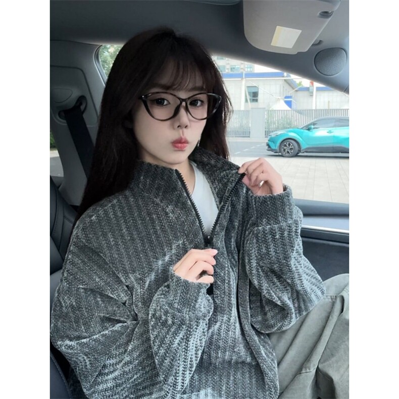 雪尼尔半拉链卫衣男女秋冬美式长袖t恤高级感情侣外套LE766-P39,男装T恤,星座1008