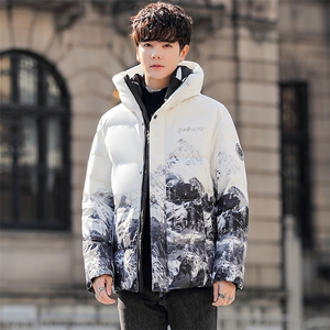 现货雪山款连帽时尚宽松轻薄白鸭绒扎染外套羽绒服R8833P100图片