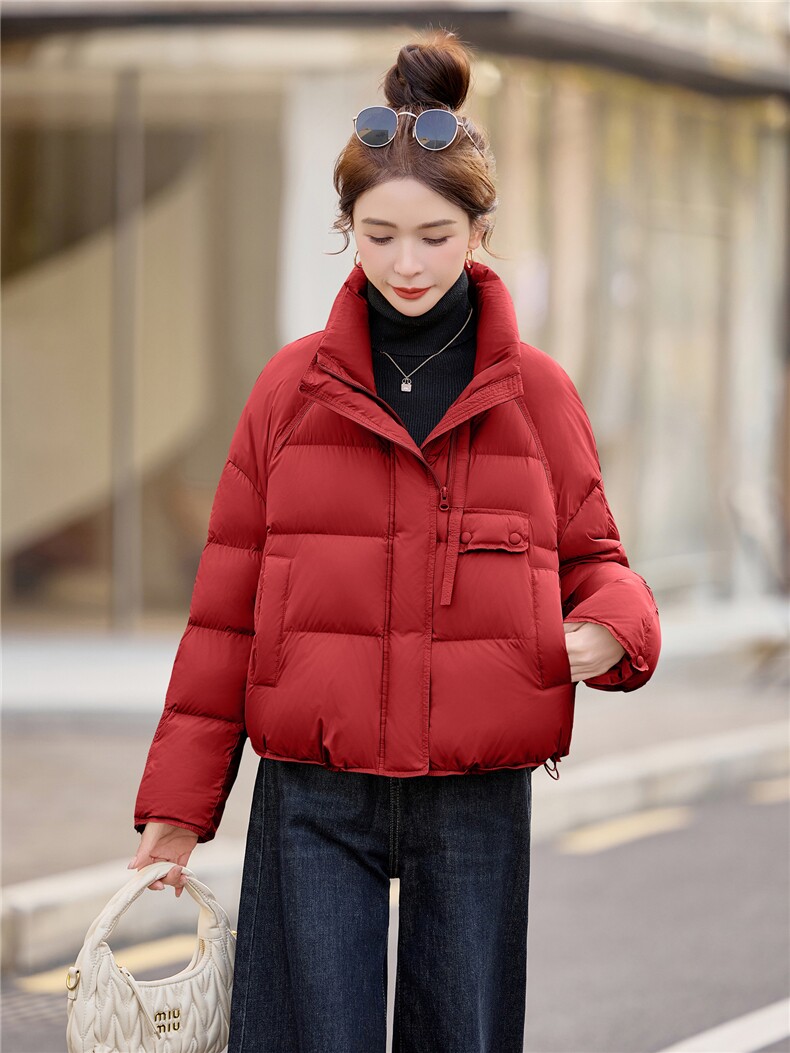 时尚洋气短款立领白鸭绒羽绒服女2025冬新款韩版设计感,女装羽绒服,余墨