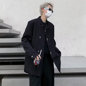 金属扣垫肩中山西装男韩版潮流个性帅2025秋冬季ins外套W5186-P61图片
