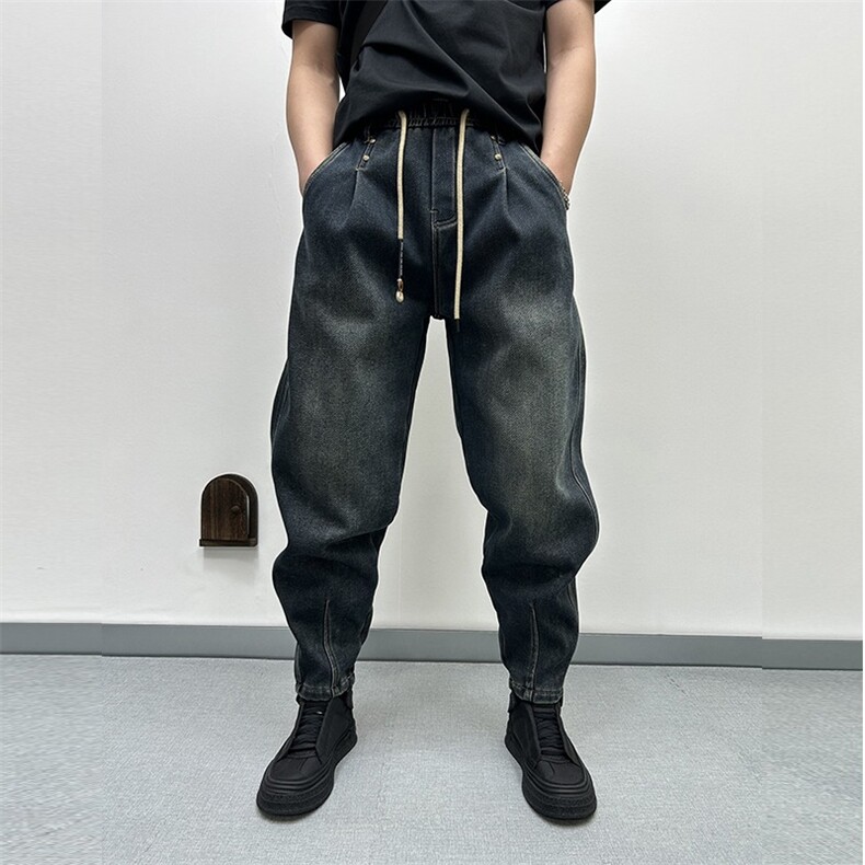 美式宽松小直角牛仔裤男士秋冬新款时尚宽松哈伦裤百搭老爹休闲裤图片