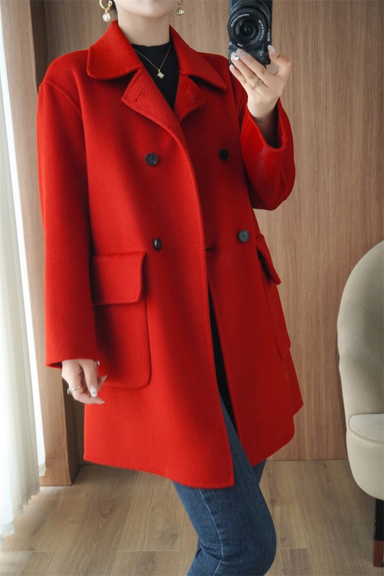 2024秋冬双面呢大衣女中长款加厚韩版新款羊毛呢外套女,女装双面呢大衣,悦洋羊绒