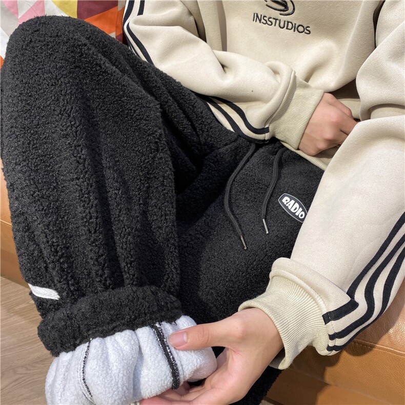 港风冬季新款保暖羊羔绒休闲宽松束脚卫裤B315-K23530-p65控88图片