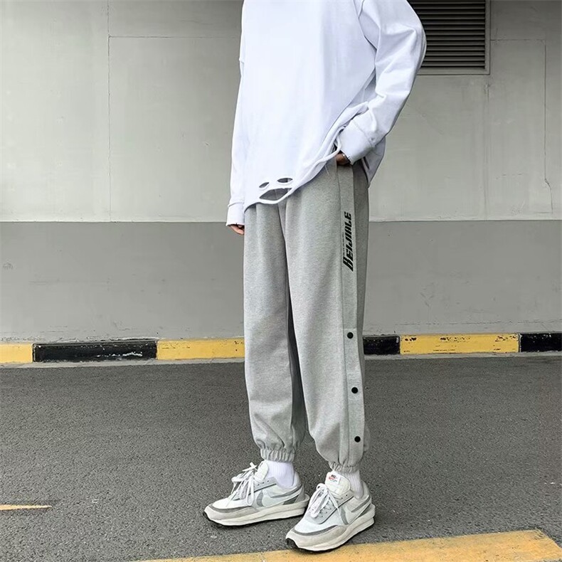 潮牌直筒宽松休闲裤束脚排扣运动裤九分裤学生百搭长裤K1134-P32,男装休闲裤,星座512-2