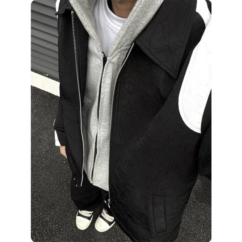 衣服坏男青少年萤铁道春秋夹克外套黑白拼接褶皱夹克JK06,男装夹克,星座1116A（原606A-3）