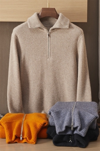 2025秋冬新年款翻领针织毛衣男宽松打底衫35%羊绒图片