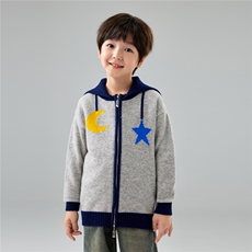 优质儿童100%羊毛针织衫男女童海军领星星拉链毛衣羊绒翻领上衣，童装儿童羊毛衫，初丹羊绒童装