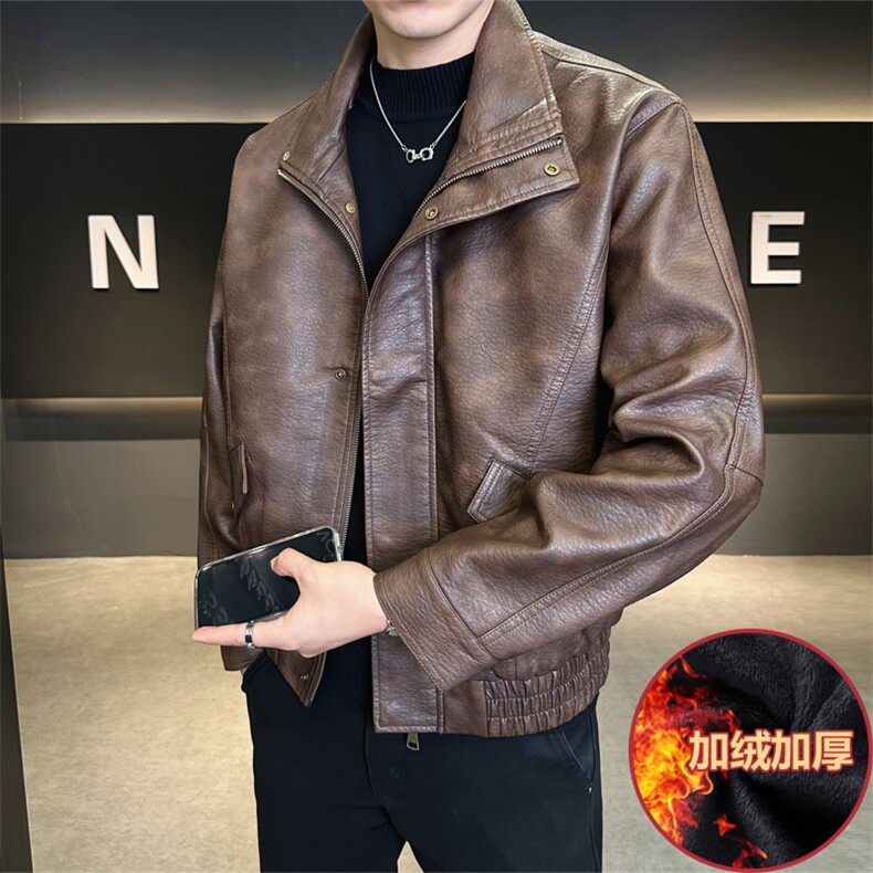 加绒加厚大货加绒皮夹克男装皮衣外套C317-J911-P175图片