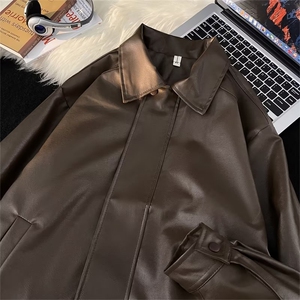 美式复古pu皮夹克男春秋季帅机车服外套潮宽松休闲皮衣W5266-P66图片