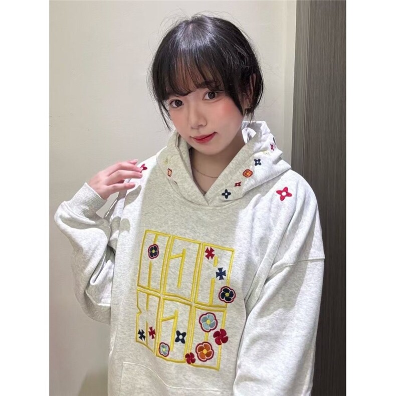 美式刺绣情侣上衣外套潮牌秋冬新款情侣宽松连帽卫衣WB1502-P69图片
