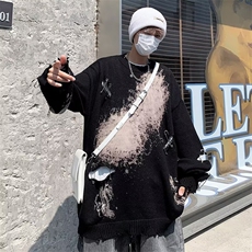 潮牌美式复古vibe高街破洞别针毛衣男女扎染小众针织衫MY273-P48，男装针织衫/毛衣，星座1008