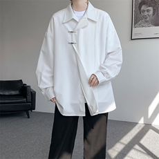 8XL-M风新中式黑色翻领长袖衬衫男秋季休闲衬衣痞帅CS537P58，男装衬衫，电商D206-1