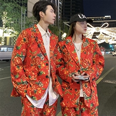 R1情侣休闲大码西装套装男女东北大花新中式西服团队婚庆表演出，男装西服套装，星座115A(原星座507）