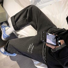 新款宽松直筒净版心电图ins潮牌牛仔裤X715NZ017P45控58，男装牛仔裤，星座715