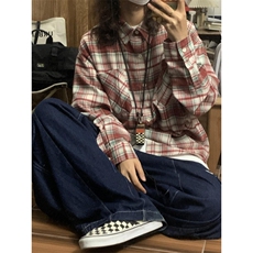 【有货】cleanfit红色格子衬衫设计感高级美式衬衣长袖K342LL-P45，男装衬衫，星座1007（原301D）
