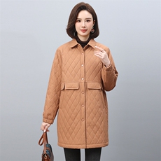 2024秋冬新款高品质长外套女格子纹时尚休闲棉衣，女装棉衣/棉服，悦见她