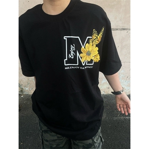 【有货】美式复古花体刺绣短袖t恤男TX6164粉色 黑色 M-2XL 35图片