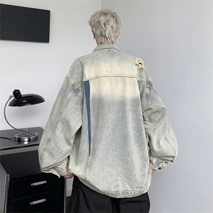 美式复古水洗牛仔外套男春秋高街破洞夹克上衣1001-1-WT049-P70图片