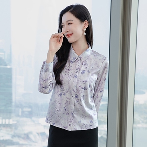 印花重磅真丝衬衫女长袖2026春装暗扣宽松衬衣小衫丝绸真丝上衣图片