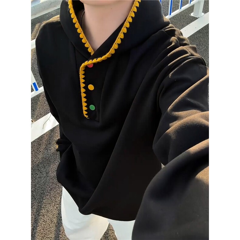 多巴胺刺绣万针镶边连帽卫衣大码设计感撞色外套LW611特P55加绒65,女装短外套,电商B215