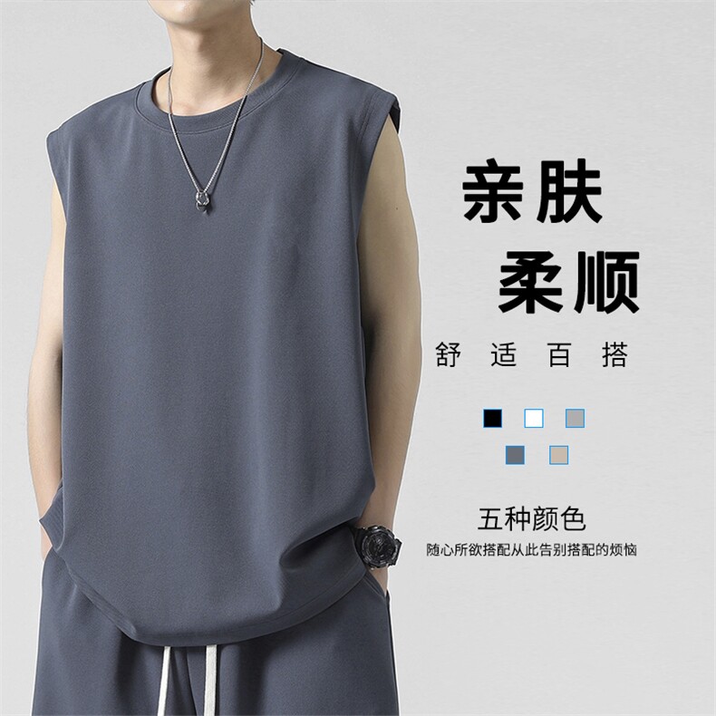 砍袖圆领无袖夏季清爽时尚垂感简约宽松抗皱亲肤T恤 TT380-特批31图片